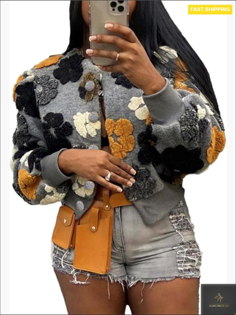 Oversized Floral Bomber Shacket Y2k Vintage Fleece Cropped Jacket Relaxed Fit